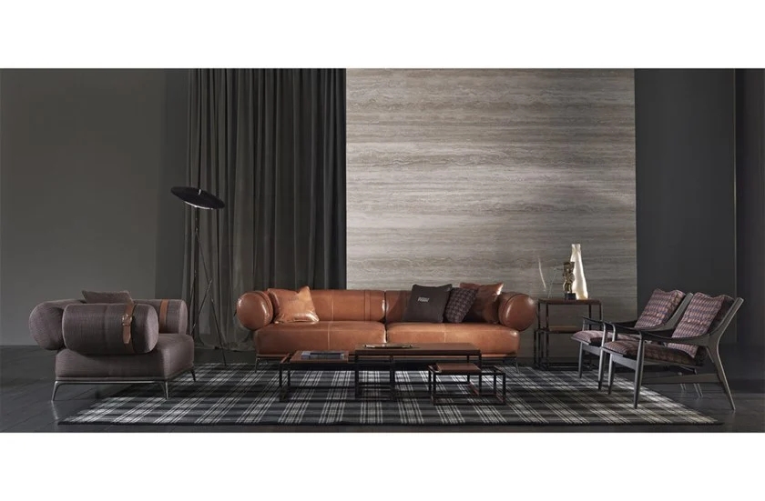 意式會(huì)所現(xiàn)代輕奢真皮創(chuàng)意直排沙發(fā)